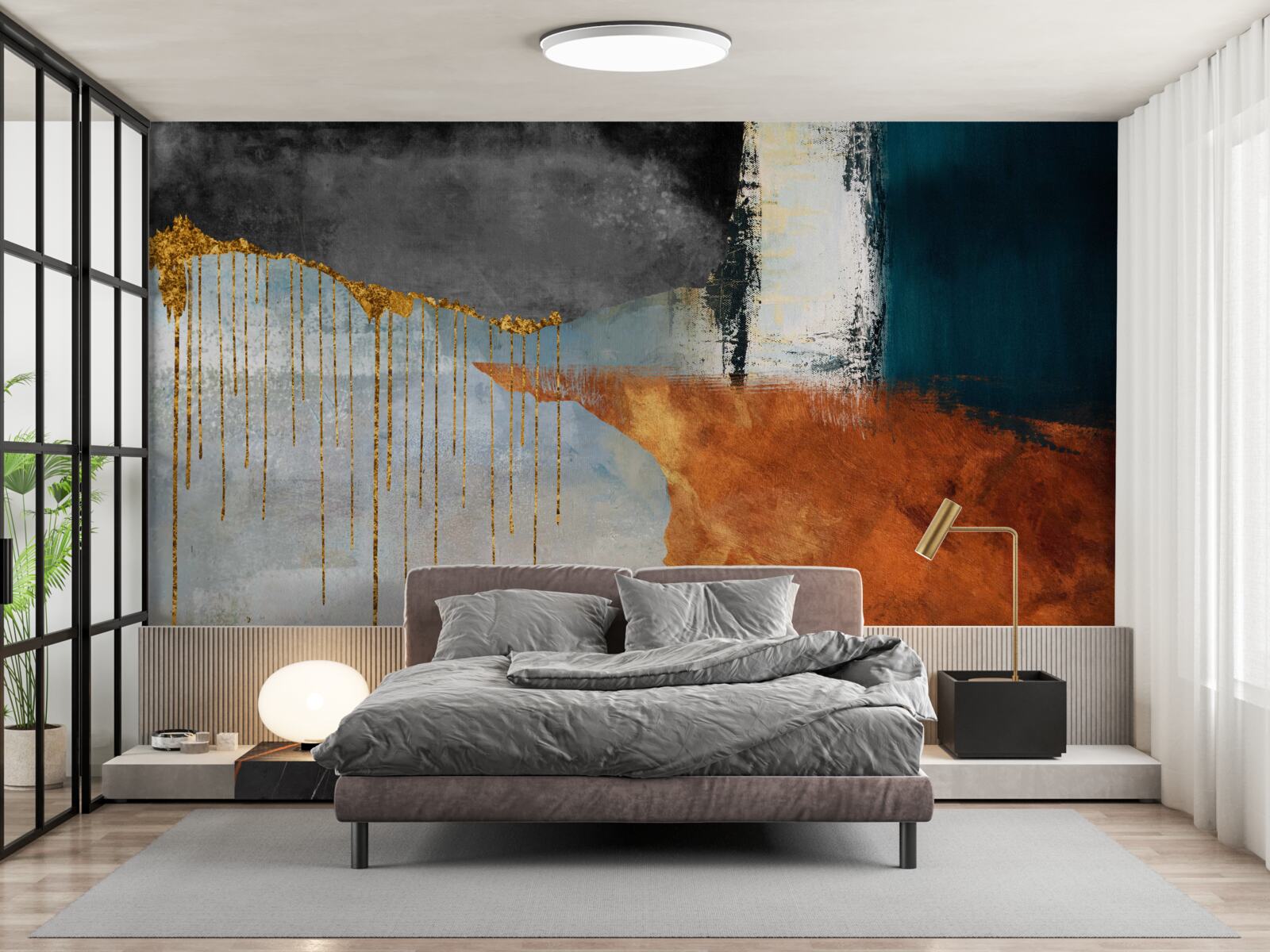 Фотошпалери золоті струмені, що зливаються з палітрою різних відтінків