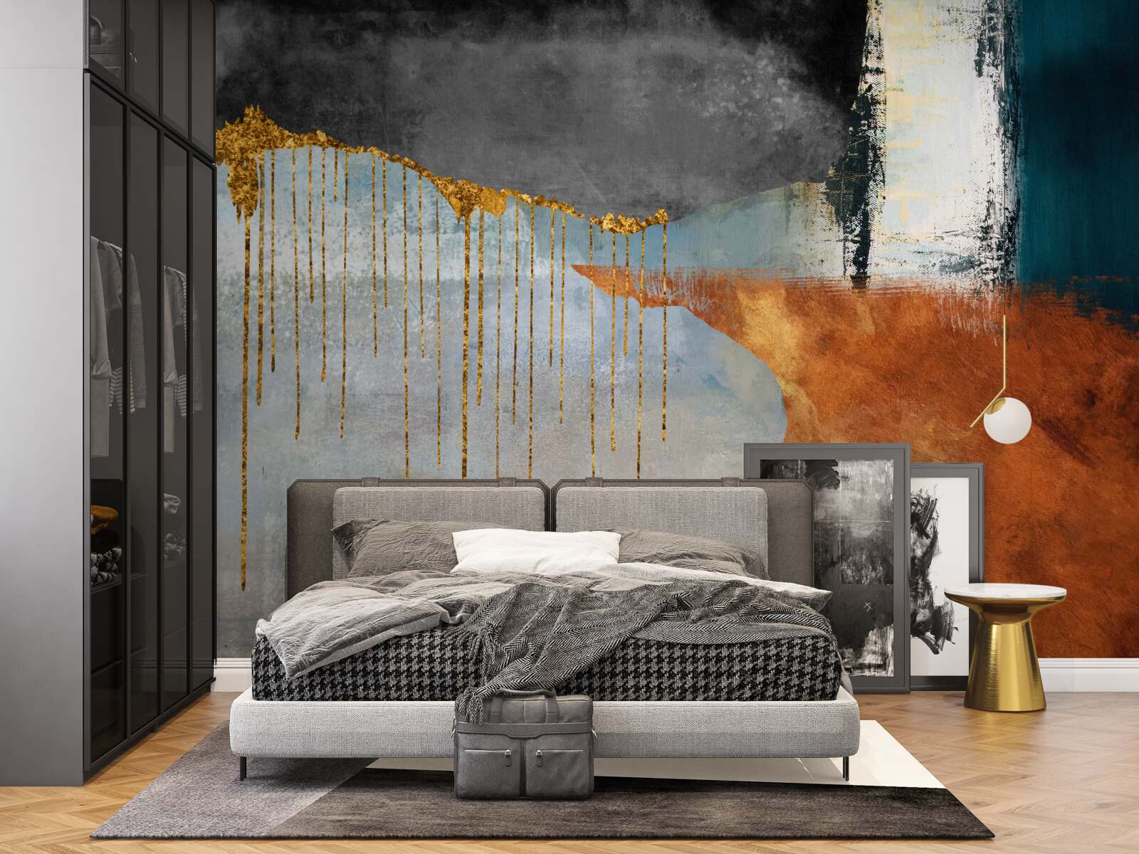 Фотошпалери золоті струмені, що зливаються з палітрою різних відтінків