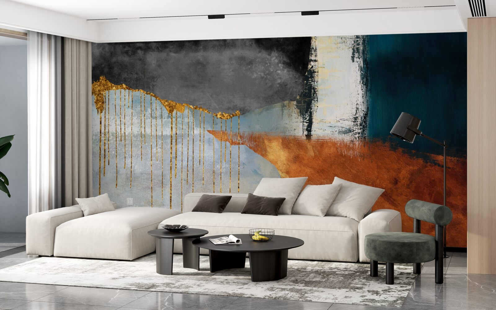 Фотошпалери золоті струмені, що зливаються з палітрою різних відтінків