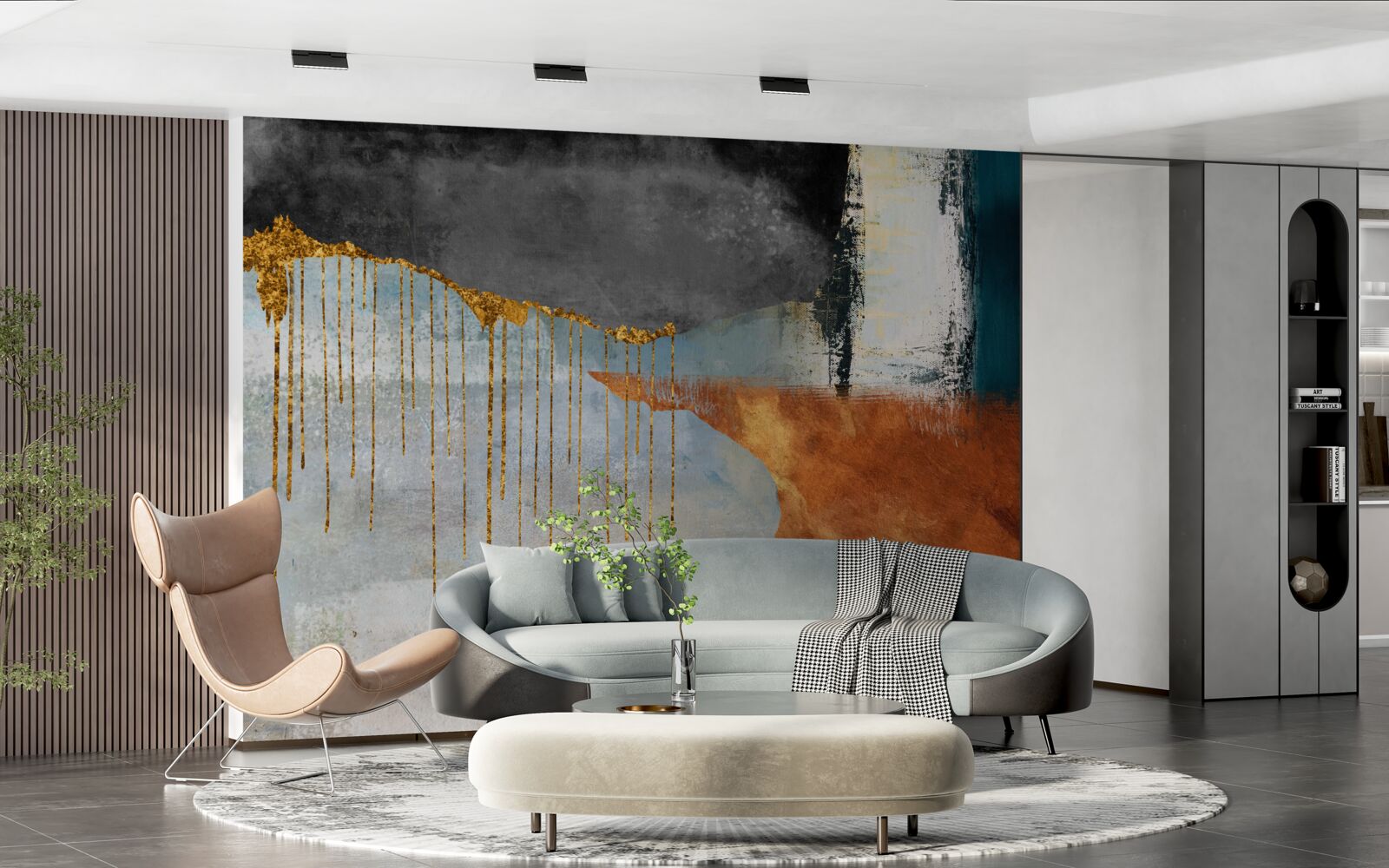 Фотошпалери золоті струмені, що зливаються з палітрою різних відтінків