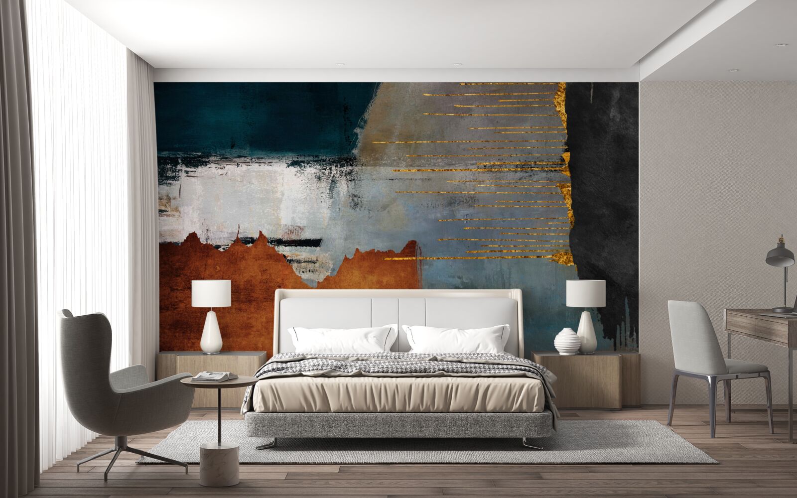 Фотошпалери кольорове тло прикрашене золотими лініями