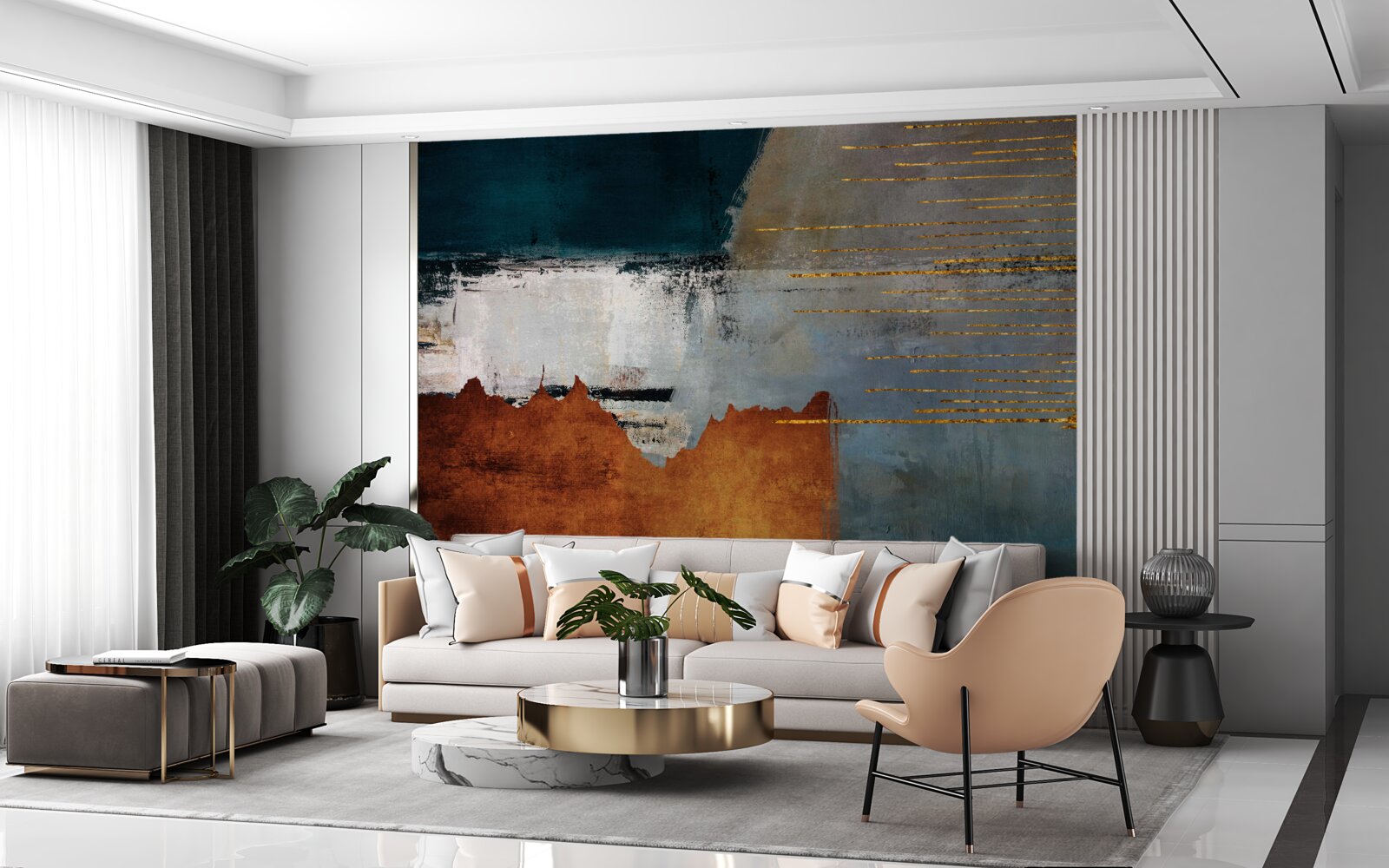 Фотошпалери кольорове тло прикрашене золотими лініями