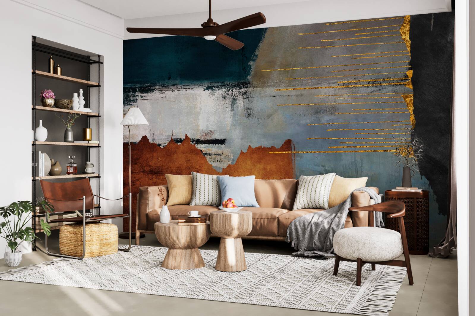 Фотошпалери кольорове тло прикрашене золотими лініями