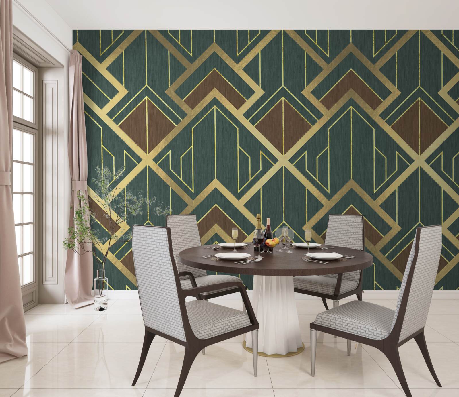 Фотошпалери дизайн, що складається з різних форм і золотих ліній