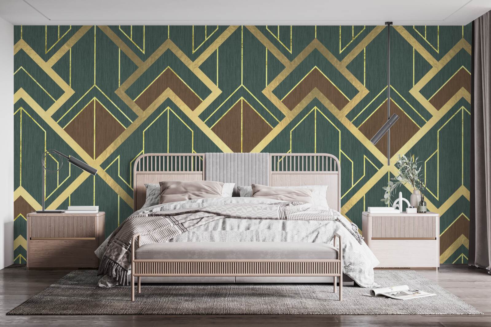 Фотошпалери дизайн, що складається з різних форм і золотих ліній