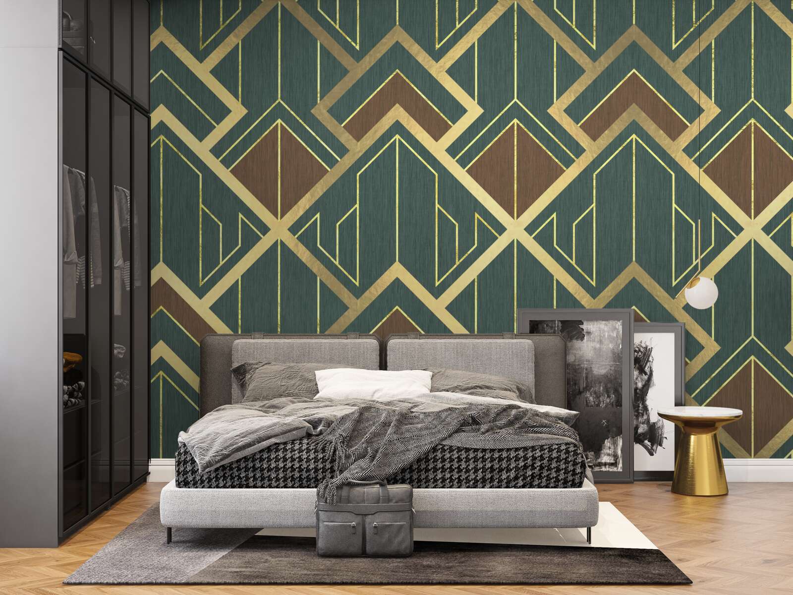 Фотошпалери дизайн, що складається з різних форм і золотих ліній