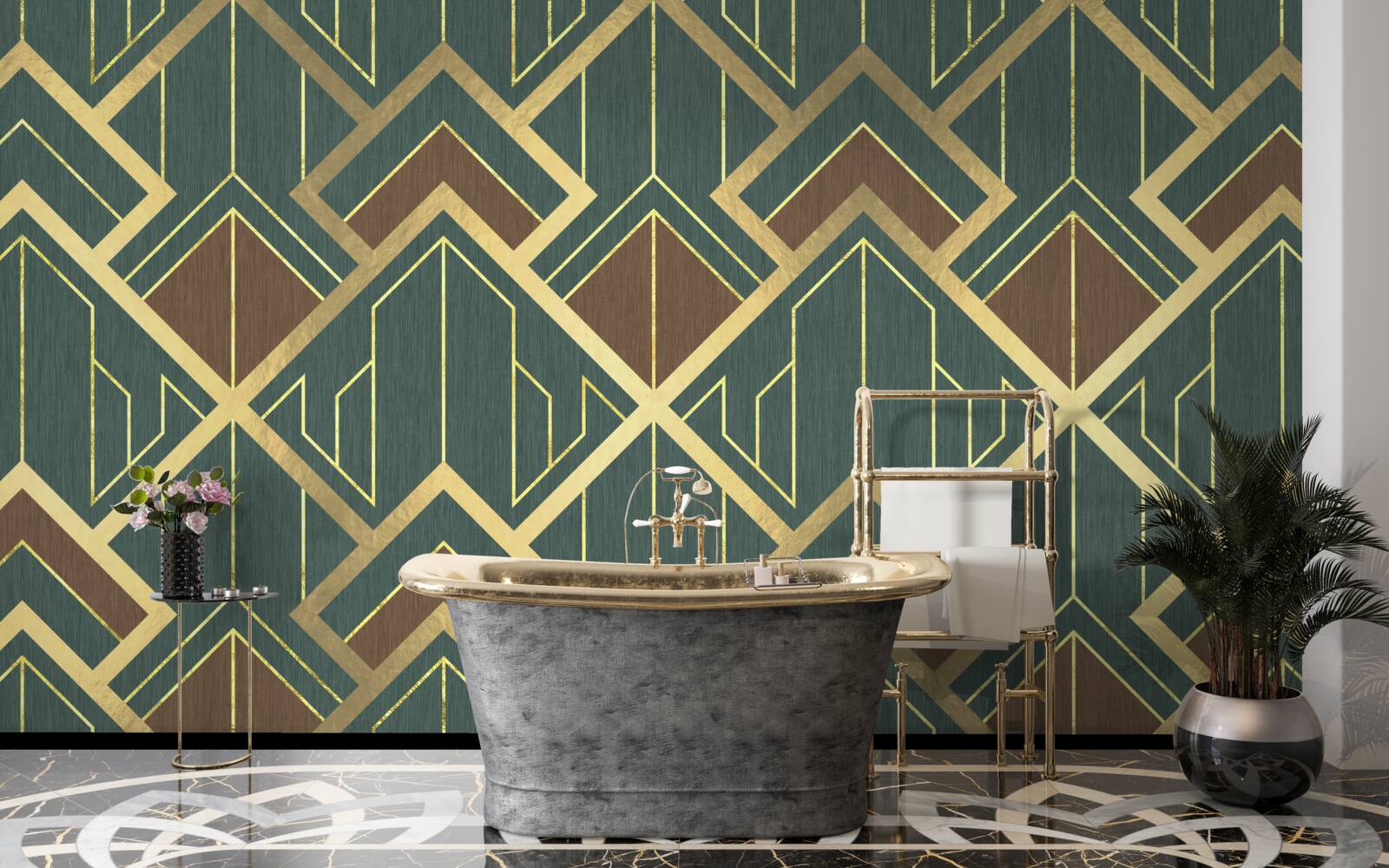 Фотошпалери дизайн, що складається з різних форм і золотих ліній