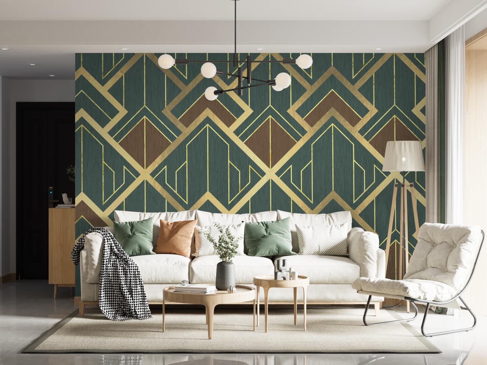 Фотошпалери дизайн, що складається з різних форм і золотих ліній