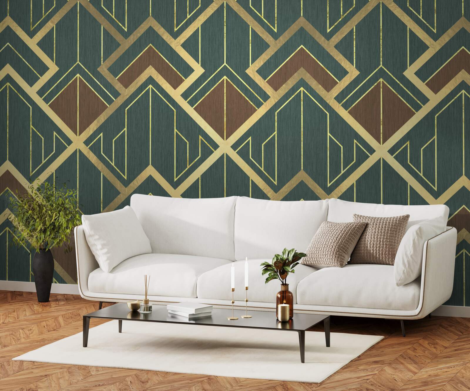 Фотошпалери дизайн, що складається з різних форм і золотих ліній