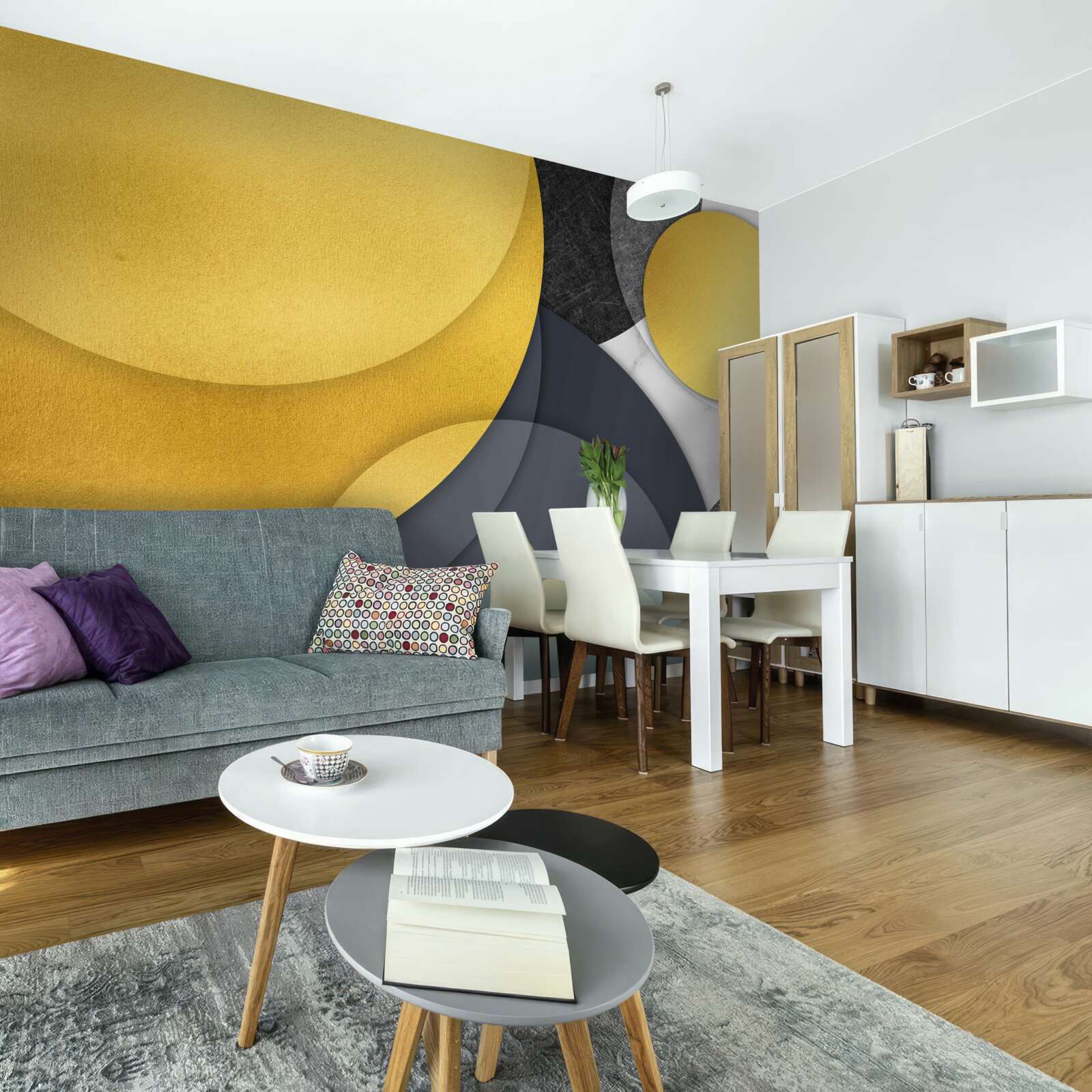 Фотошпалери золоті кульки ширяють у повітрі