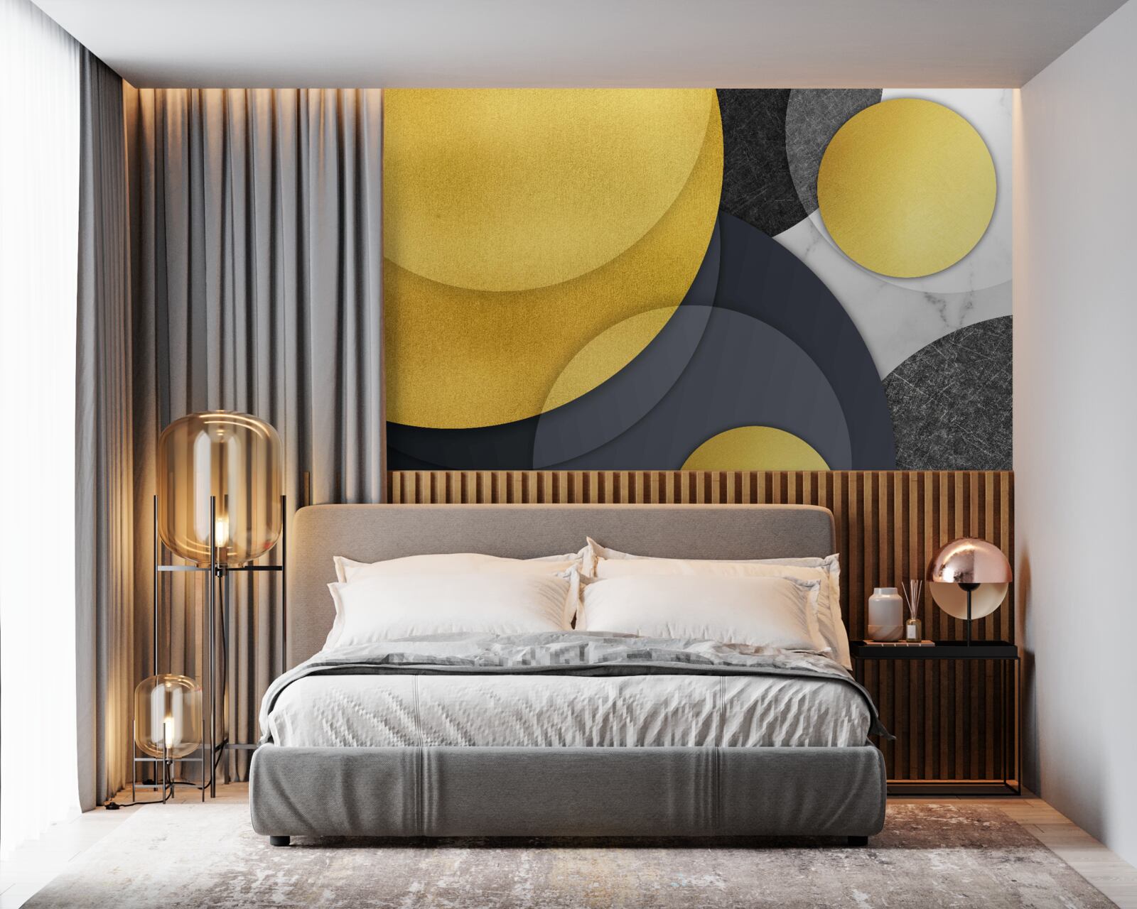 Фотошпалери золоті кульки ширяють у повітрі