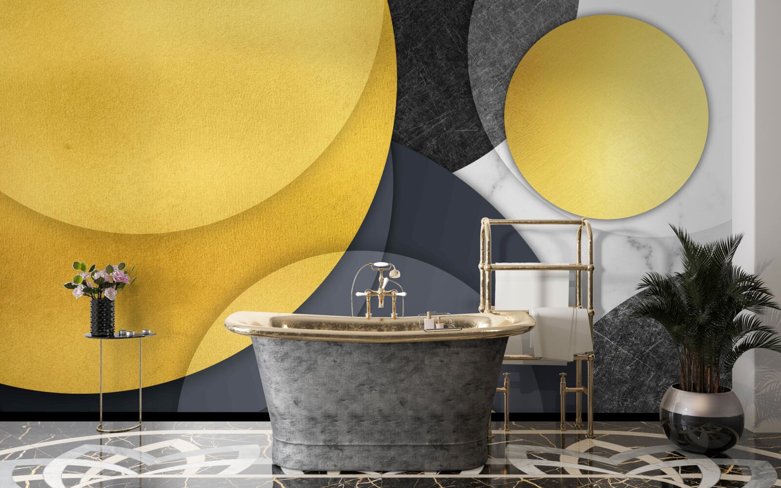 Фотошпалери золоті кульки ширяють у повітрі