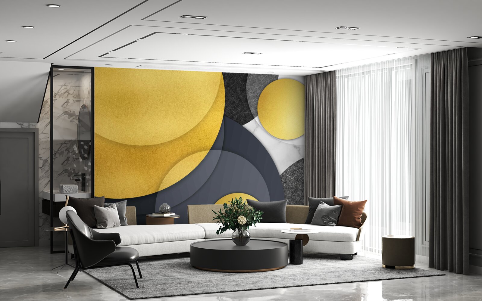 Фотошпалери золоті кульки ширяють у повітрі