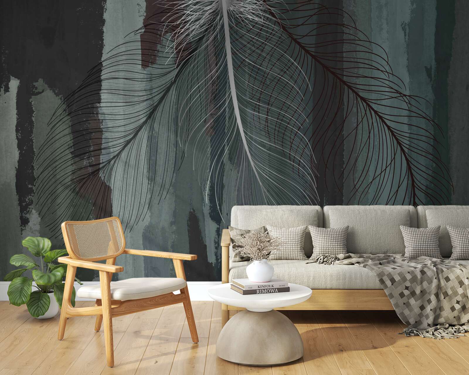 Фотошпалери темний фон, прикрашений тропічним пір'ям