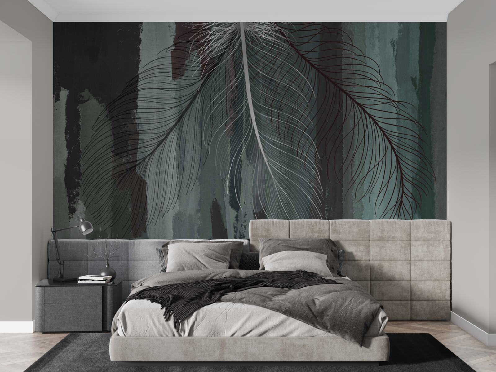 Фотошпалери темний фон, прикрашений тропічним пір'ям