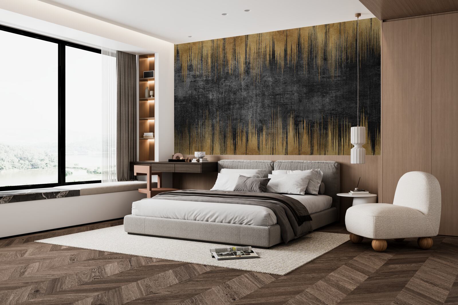 Фотошпалери чорні та золоті смуги