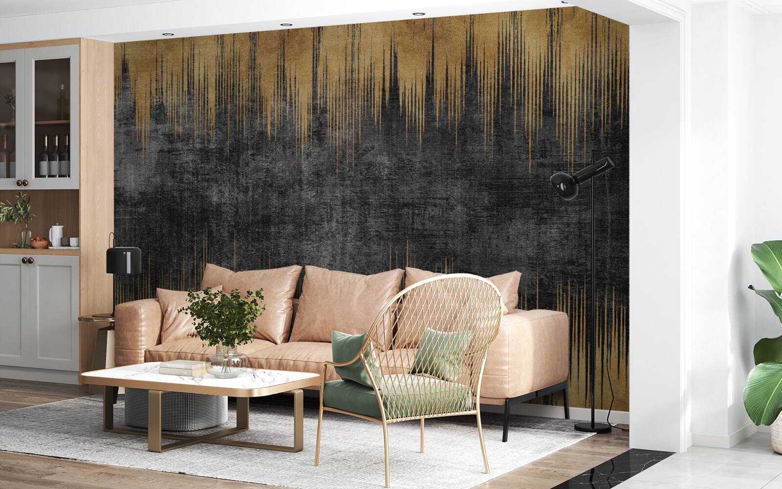 Фотошпалери чорні та золоті смуги