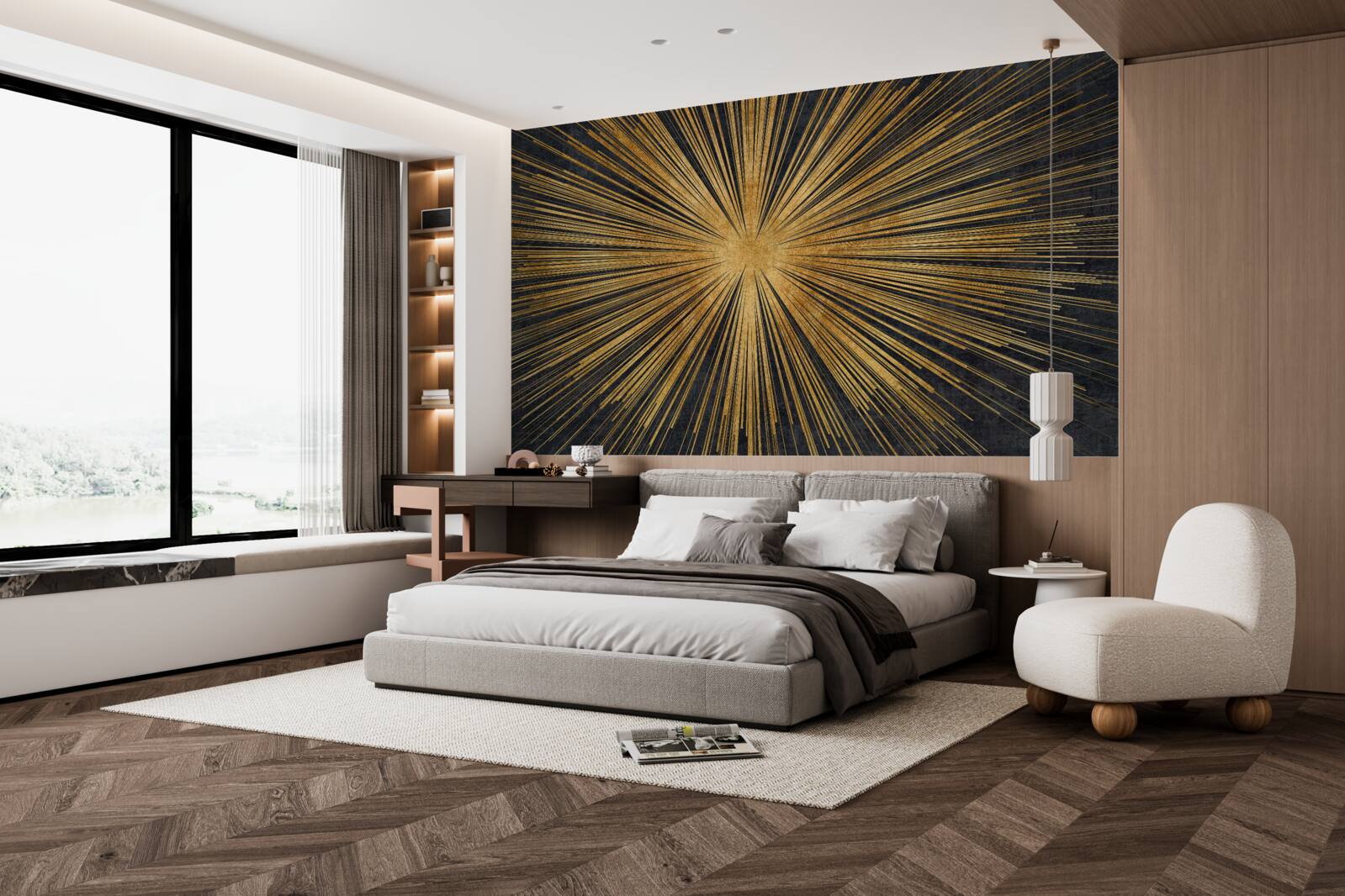 Фотошпалери сонячні промені яскраво світять на заході сонця