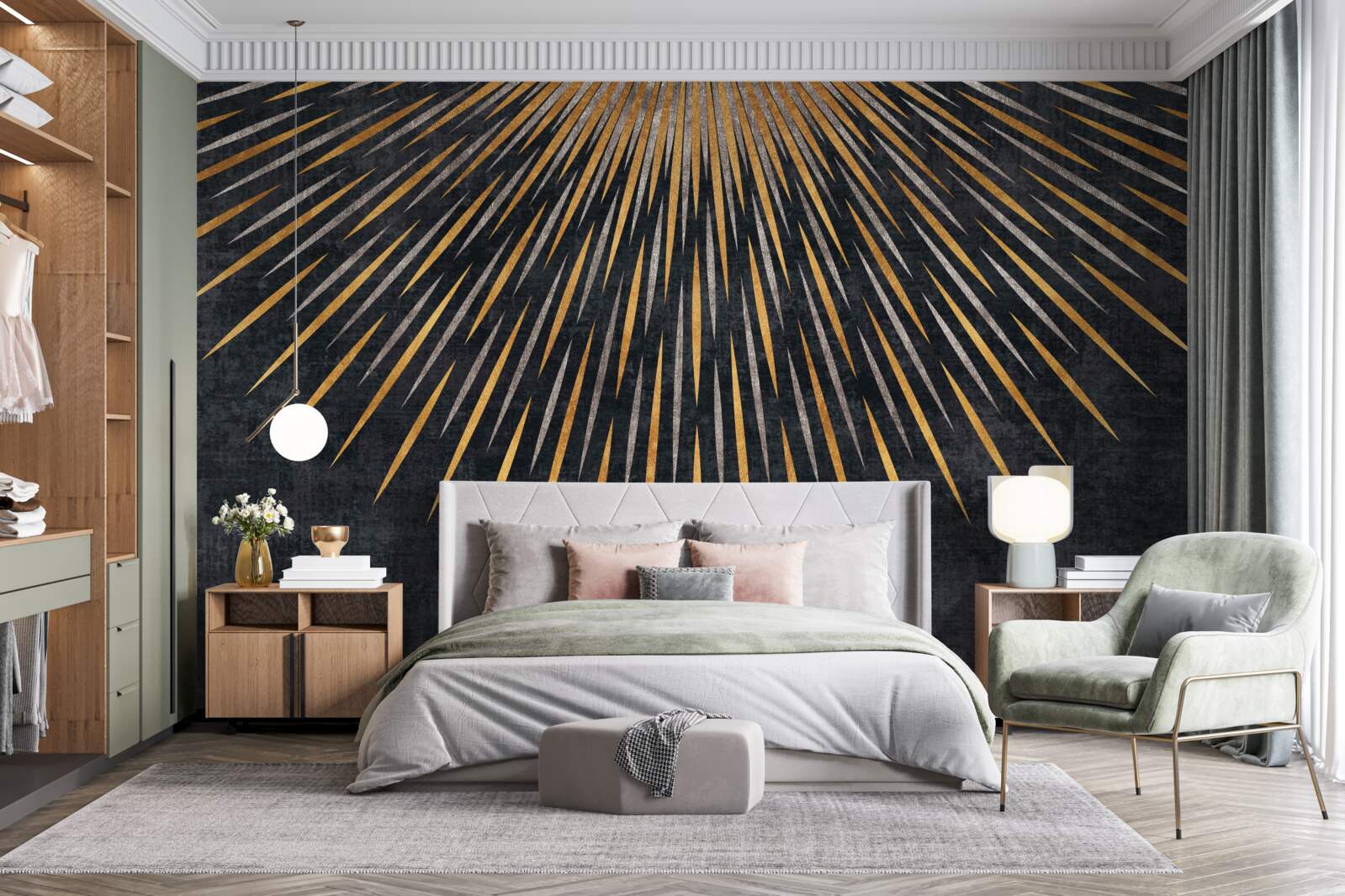 Фотошпалери сонячні промені на темному тлі