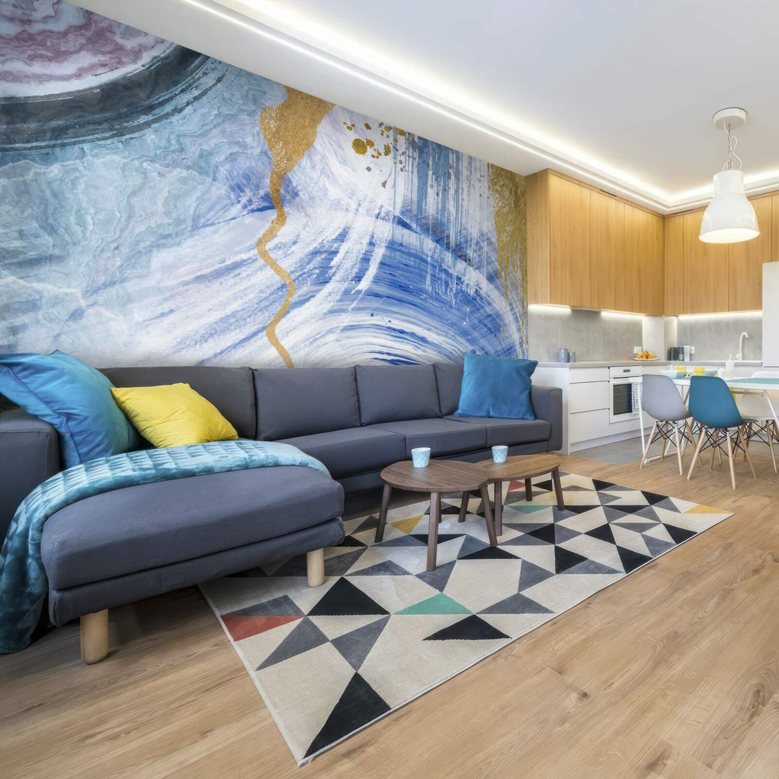 Фотошпалери коричневі потоки на тлі синіх плям