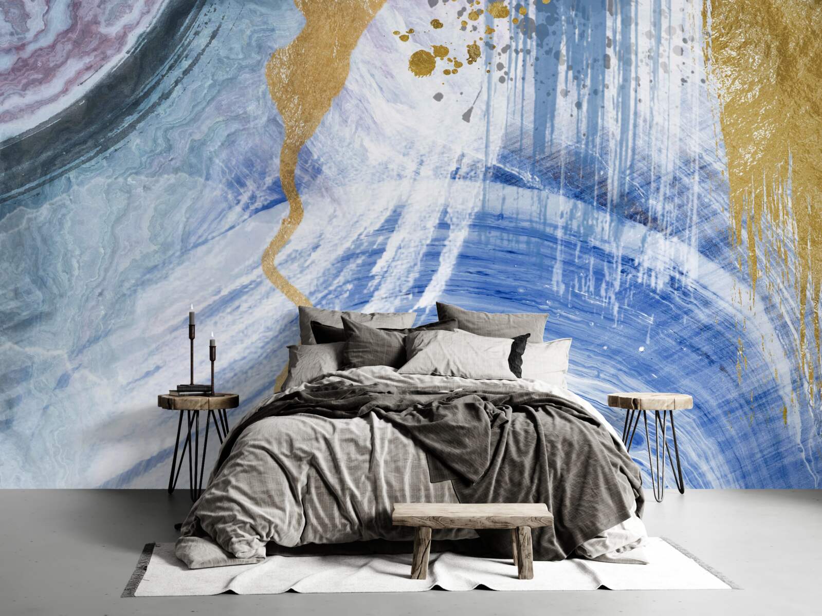 Фотошпалери коричневі потоки на тлі синіх плям