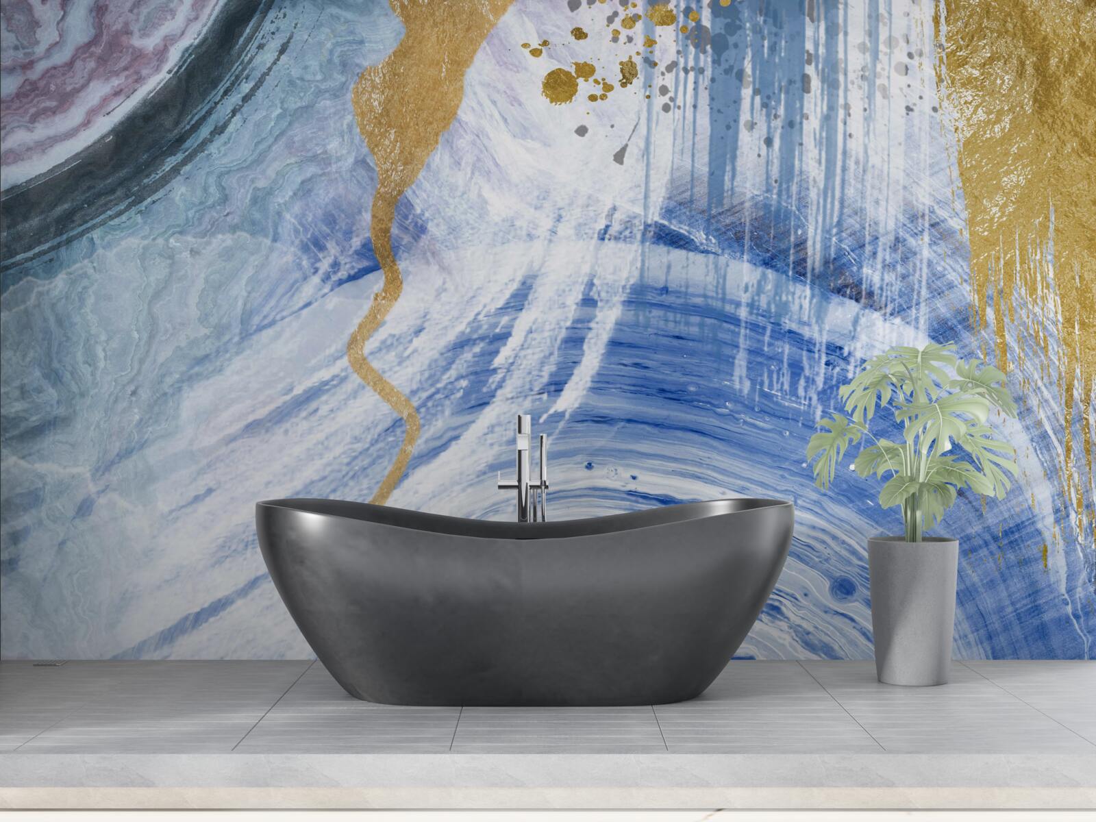 Фотошпалери коричневі потоки на тлі синіх плям