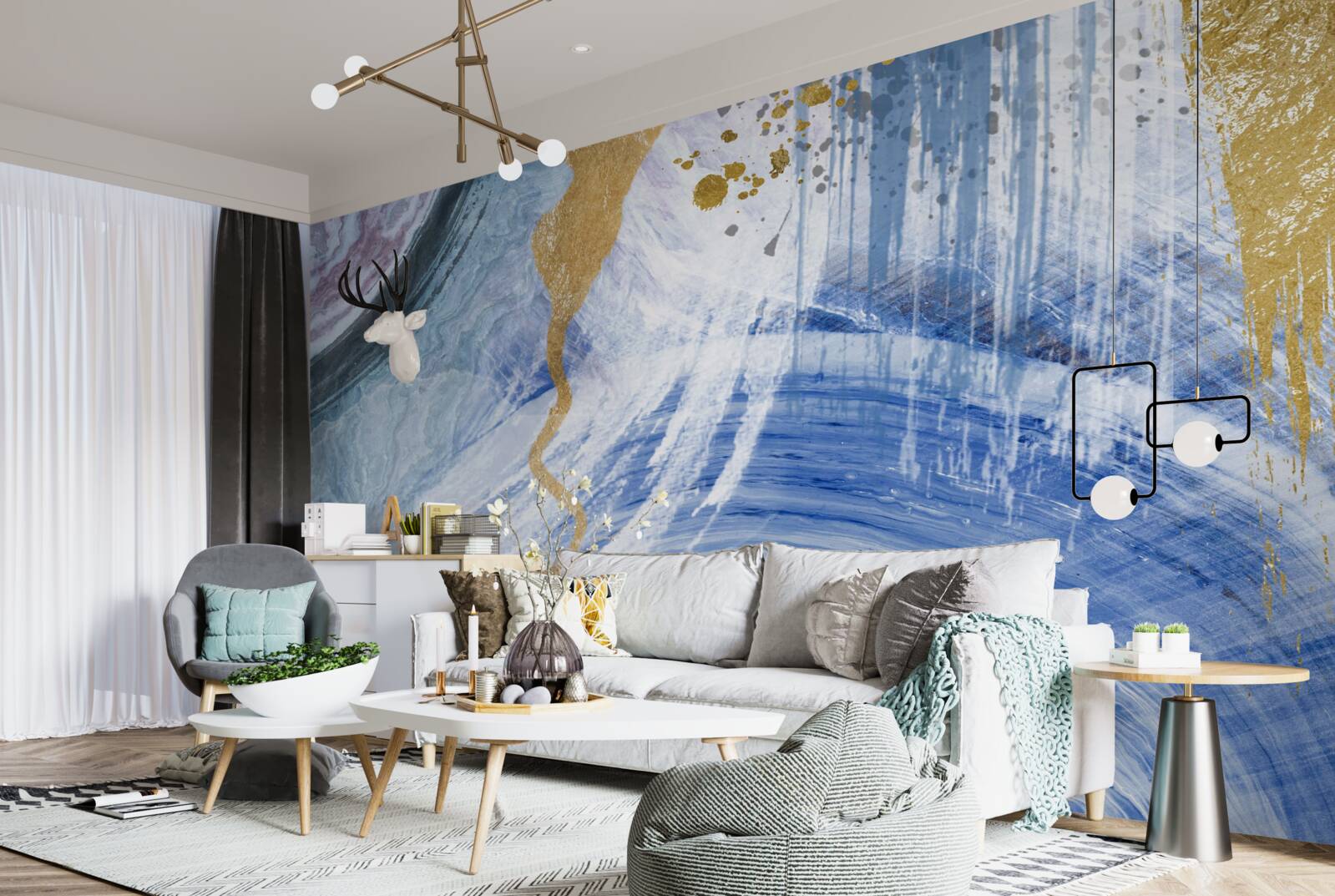 Фотошпалери коричневі потоки на тлі синіх плям