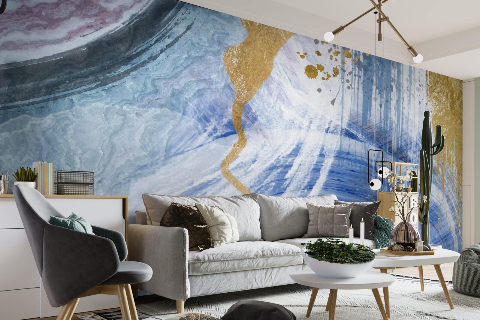 Фотошпалери коричневі потоки на тлі синіх плям