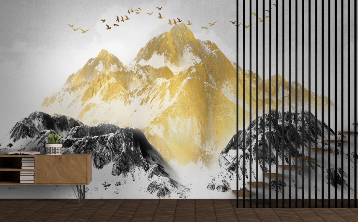 Фотошпалери гірські хребти із золотими вершинами
