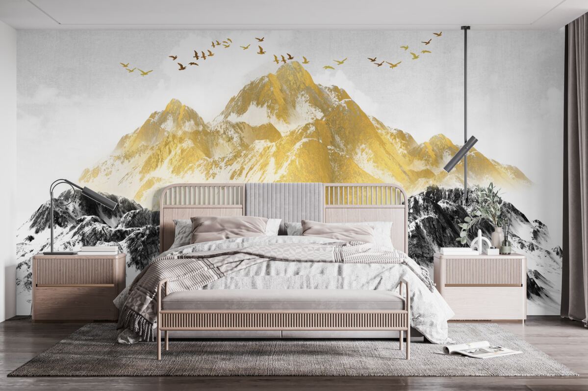 Фотошпалери гірські хребти із золотими вершинами
