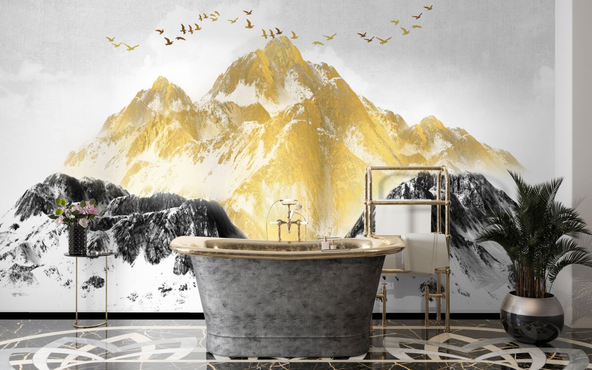 Фотошпалери гірські хребти із золотими вершинами