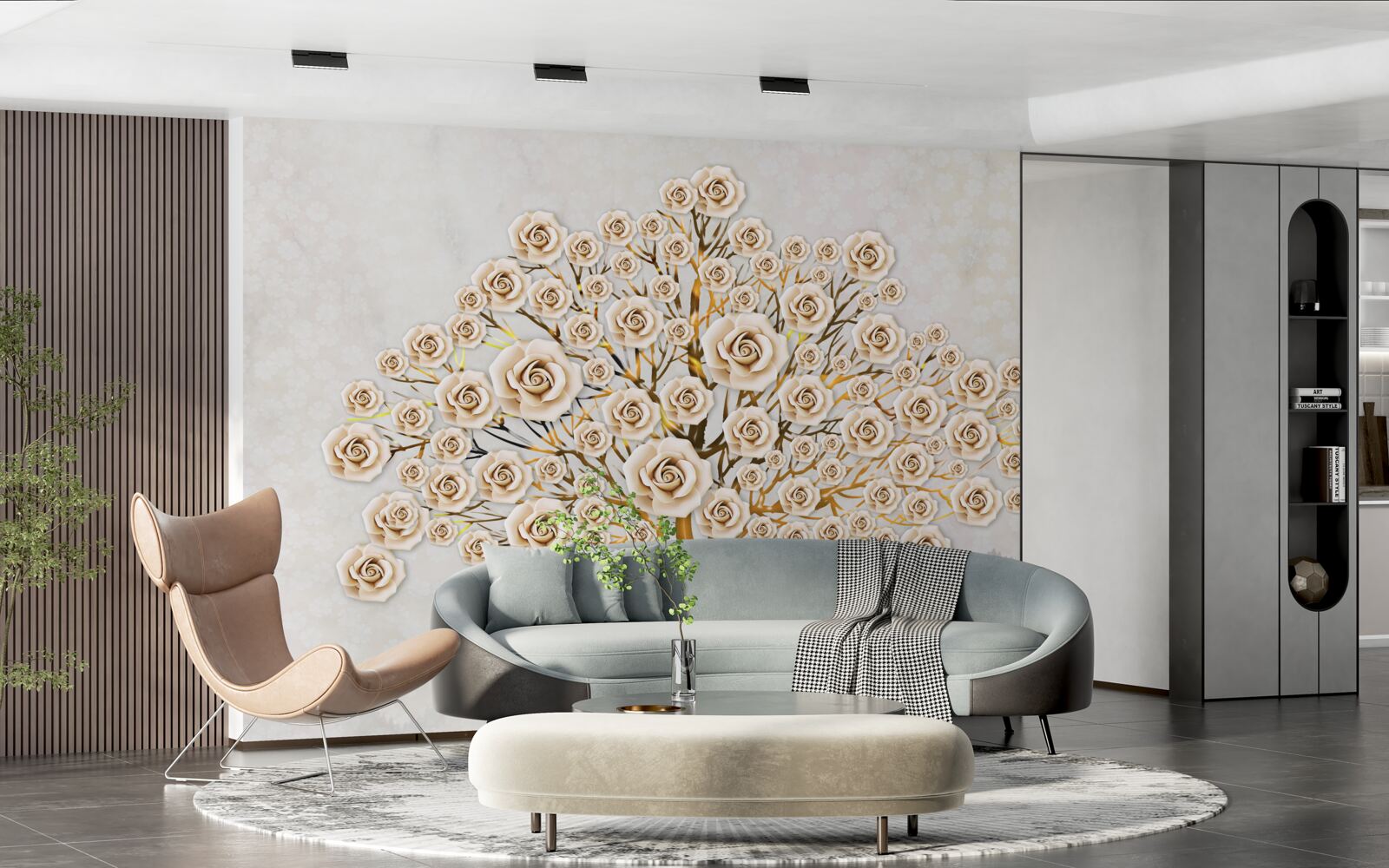 Фотошпалери дерево формується з яскраво-рожевих бруньок