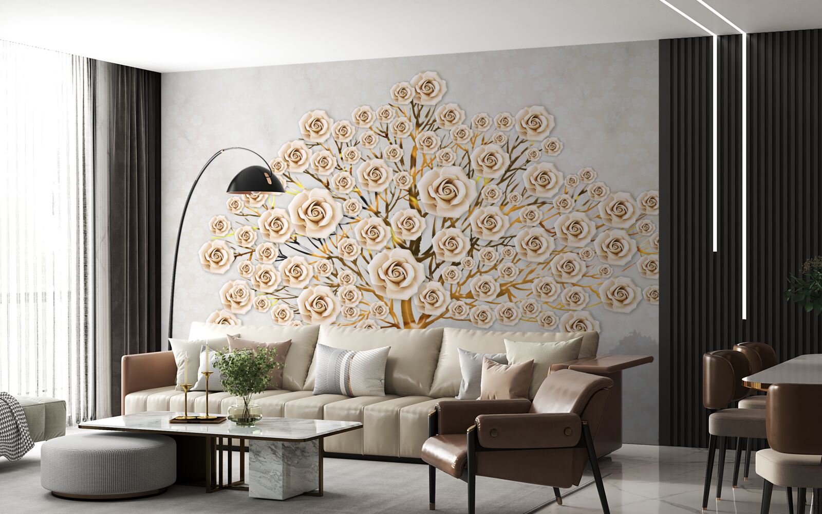 Фотошпалери дерево формується з яскраво-рожевих бруньок