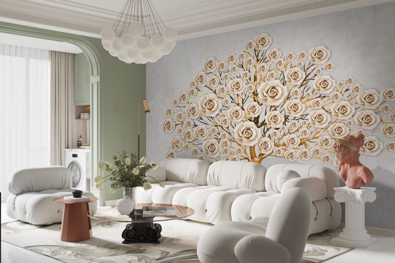 Фотошпалери дерево формується з яскраво-рожевих бруньок