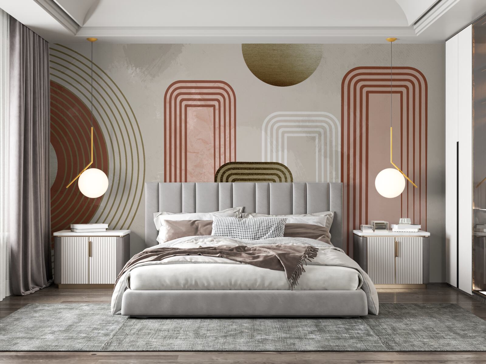 Фотошпалери м'які криві на сірому тлі