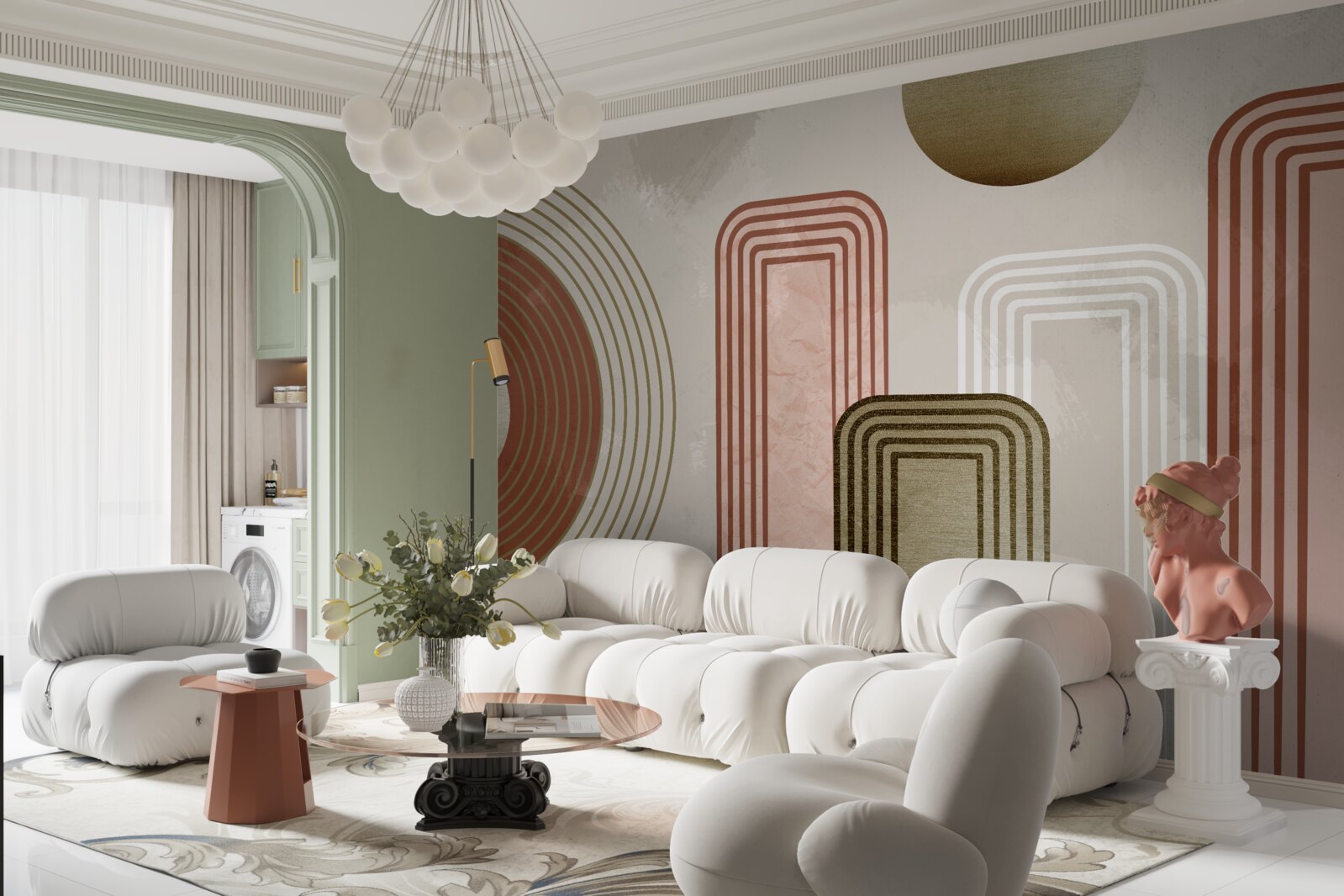 Фотошпалери м'які криві на сірому тлі