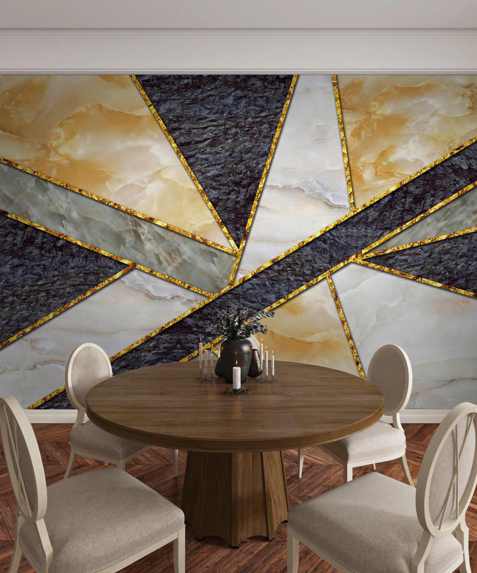 Фотошпалери кольоровий мармур у золотій пропорції