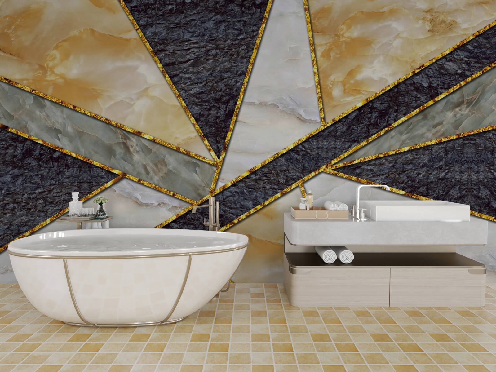 Фотошпалери кольоровий мармур у золотій пропорції