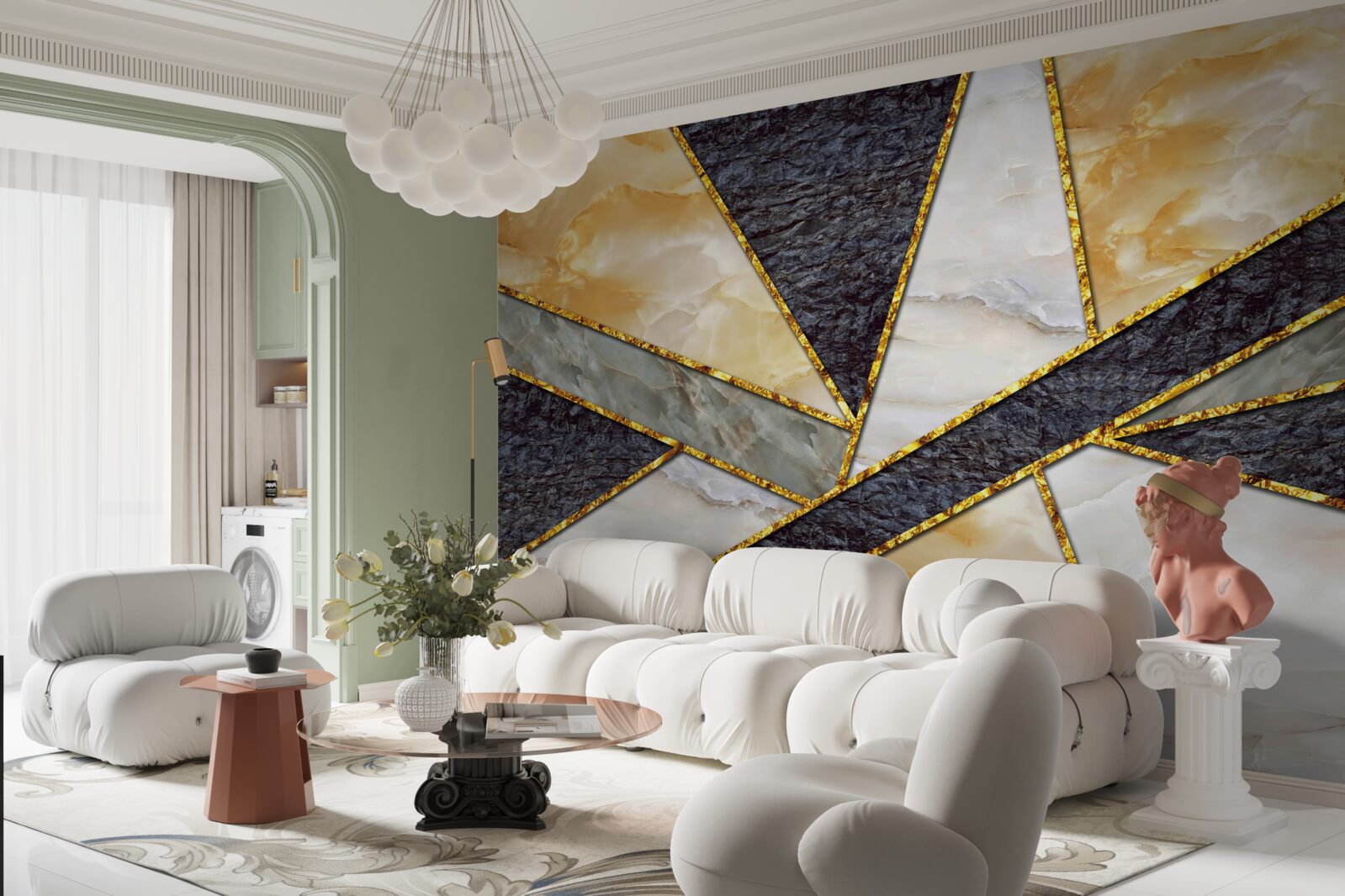 Фотошпалери кольоровий мармур у золотій пропорції