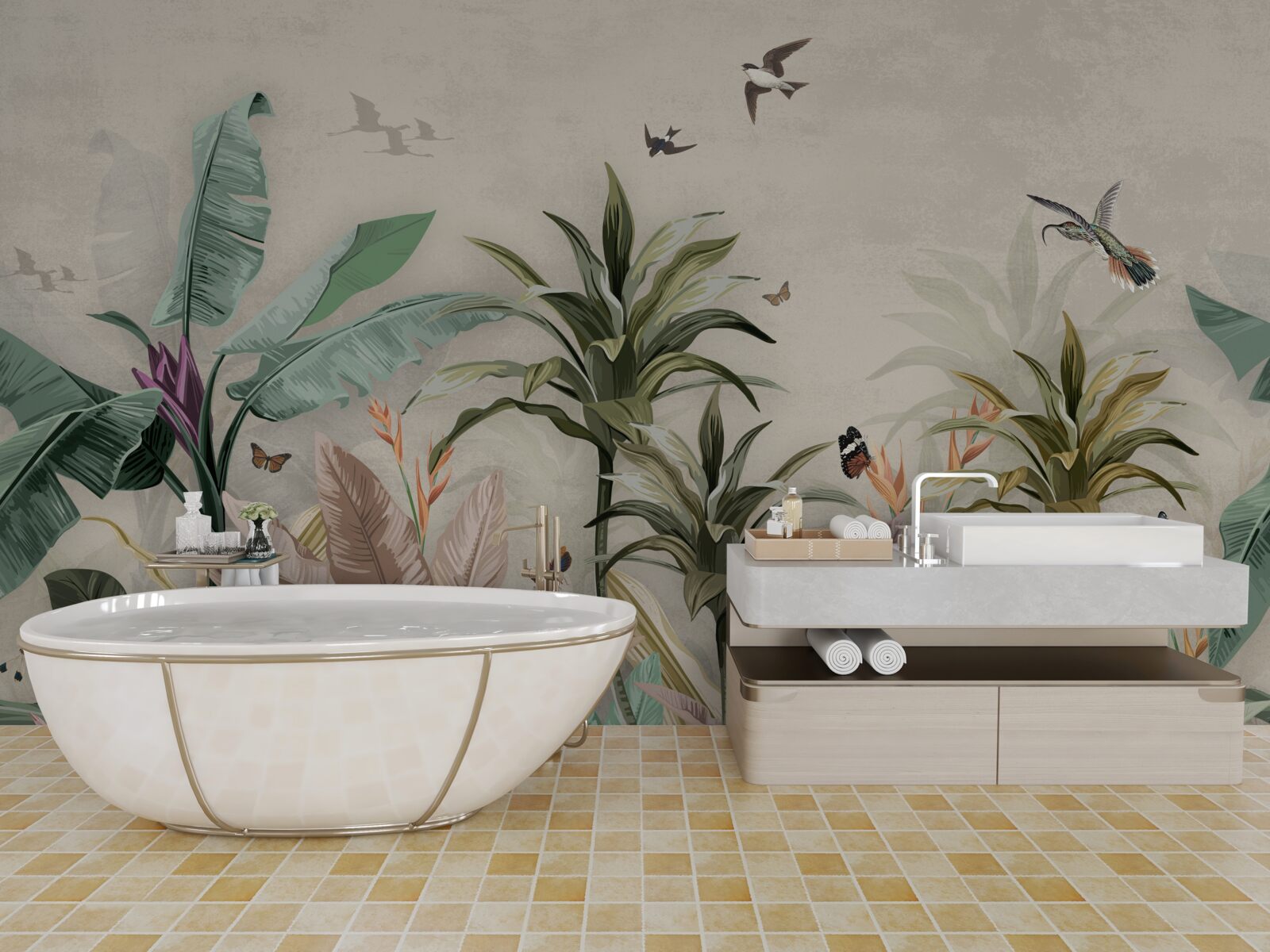 Фотошпалери тропіки - це місце, де птахи знаходять задоволення