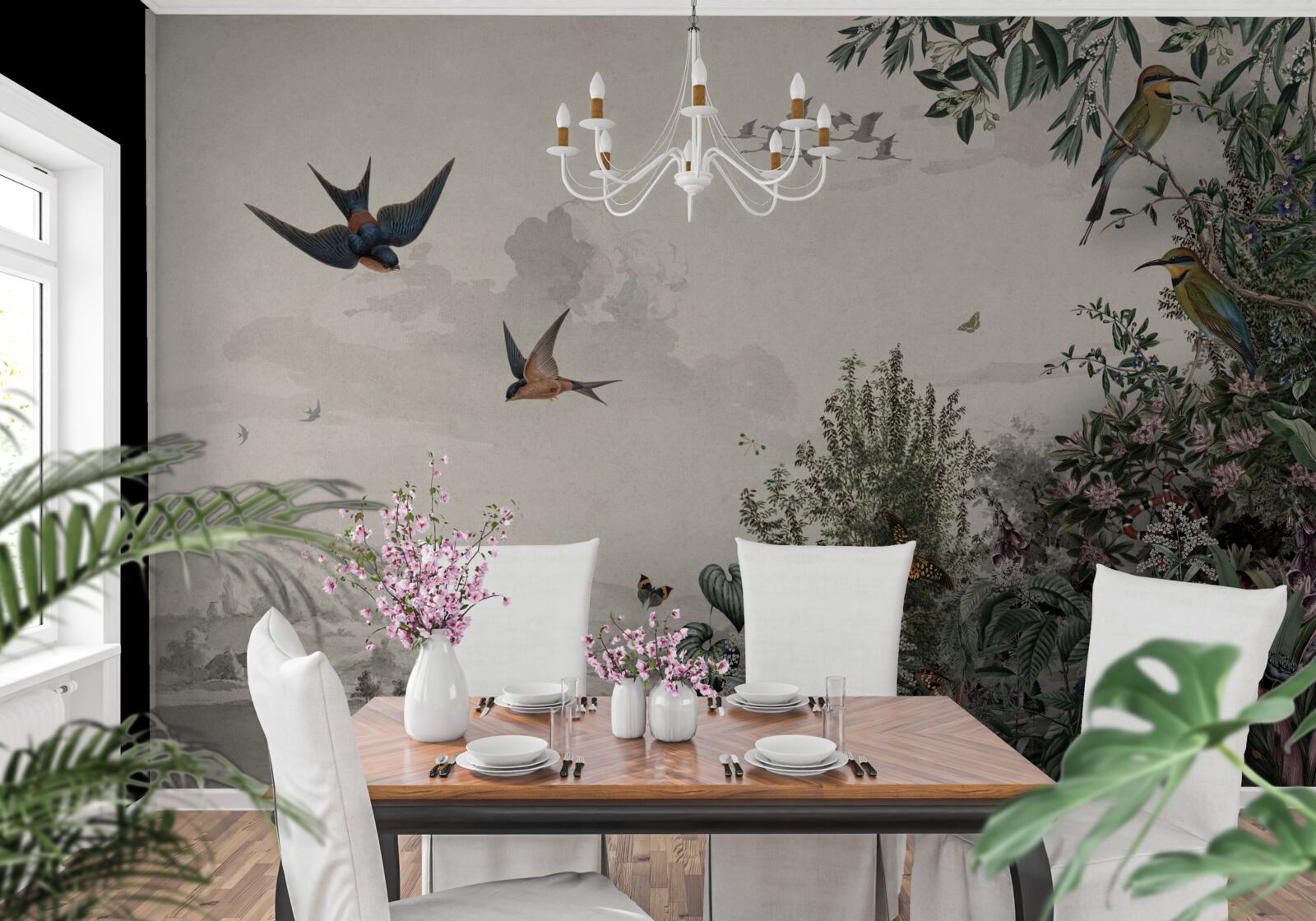 Фотошпалери Коли йде дощ, птахи шукають укриття