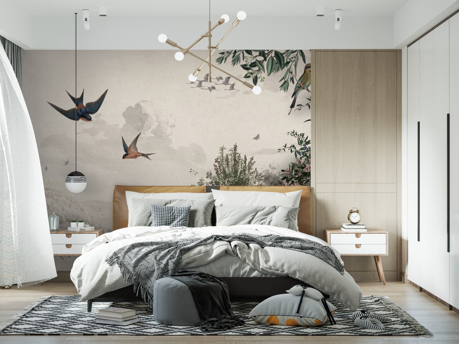 Фотошпалери Коли йде дощ, птахи шукають укриття