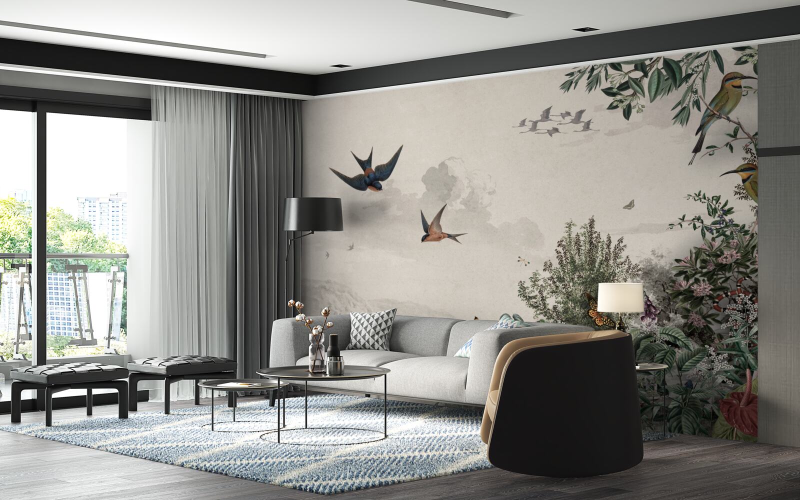 Фотошпалери Коли йде дощ, птахи шукають укриття