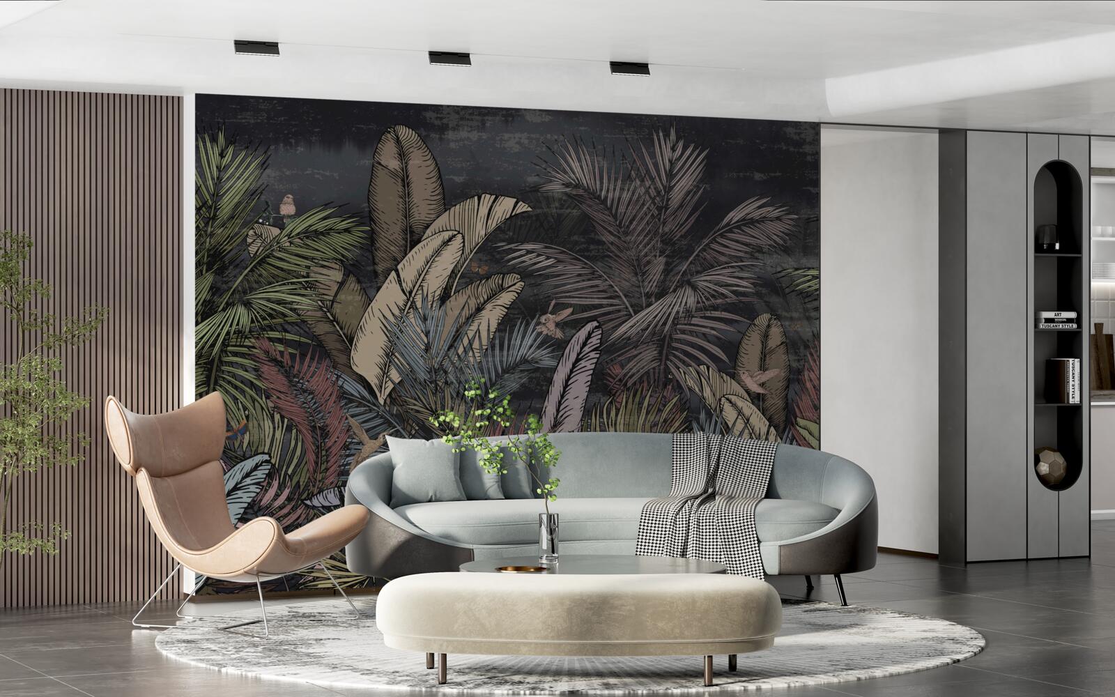 Фотошпалери коли настає ніч, тропічні рослини