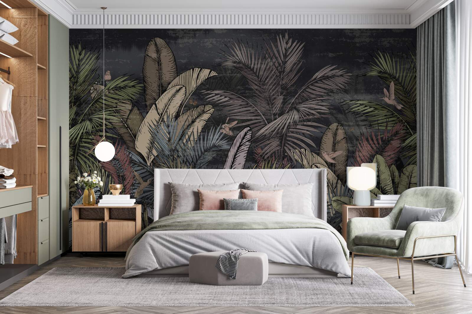 Фотошпалери коли настає ніч, тропічні рослини