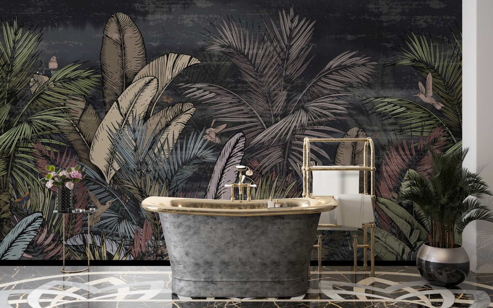 Фотошпалери коли настає ніч, тропічні рослини