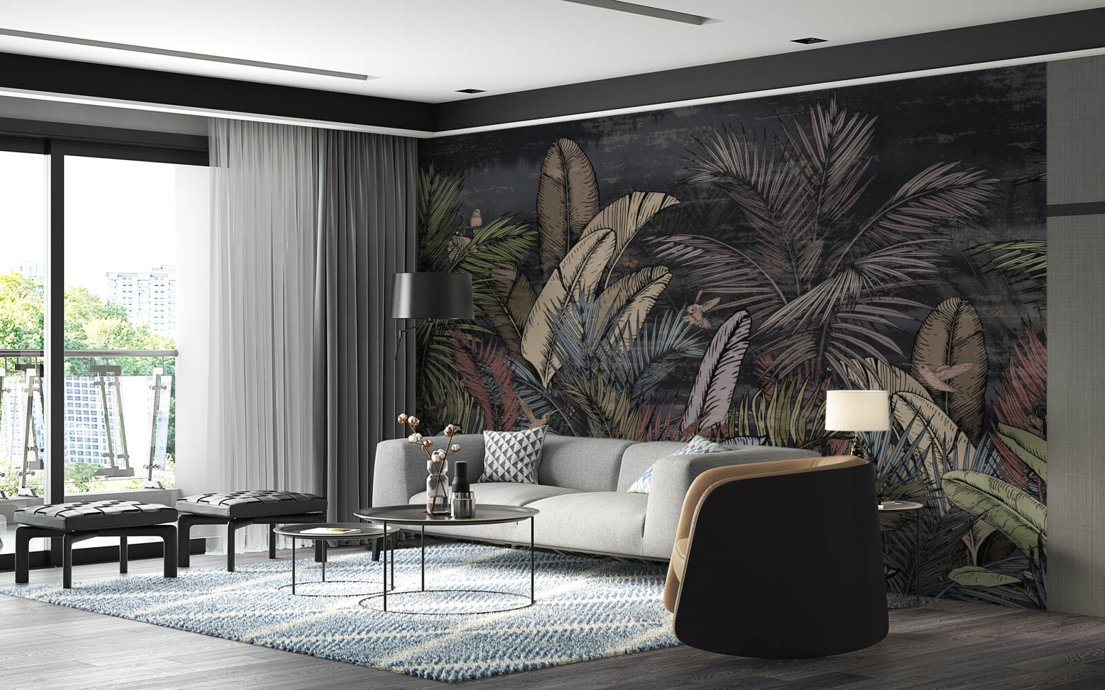 Фотошпалери коли настає ніч, тропічні рослини