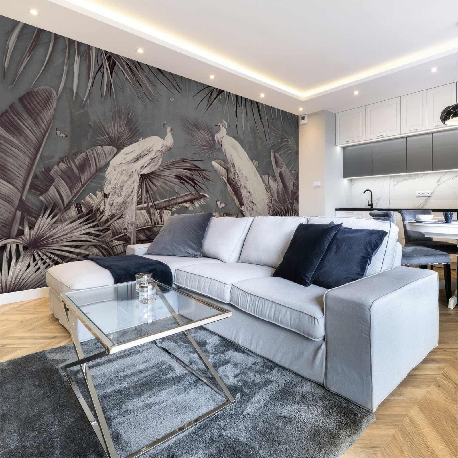 Фотошпалери білі павичі готуються до дощу