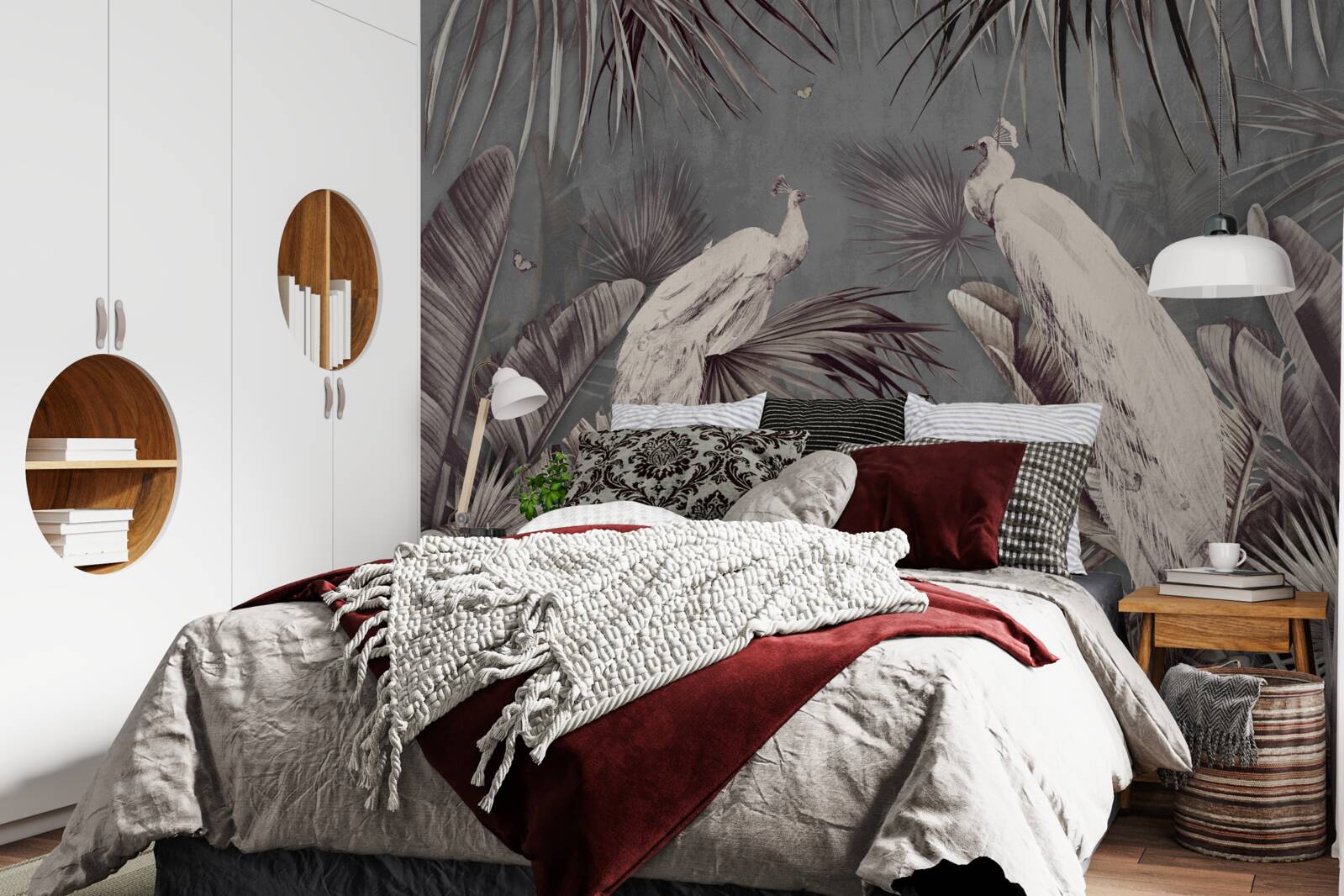 Фотошпалери білі павичі готуються до дощу