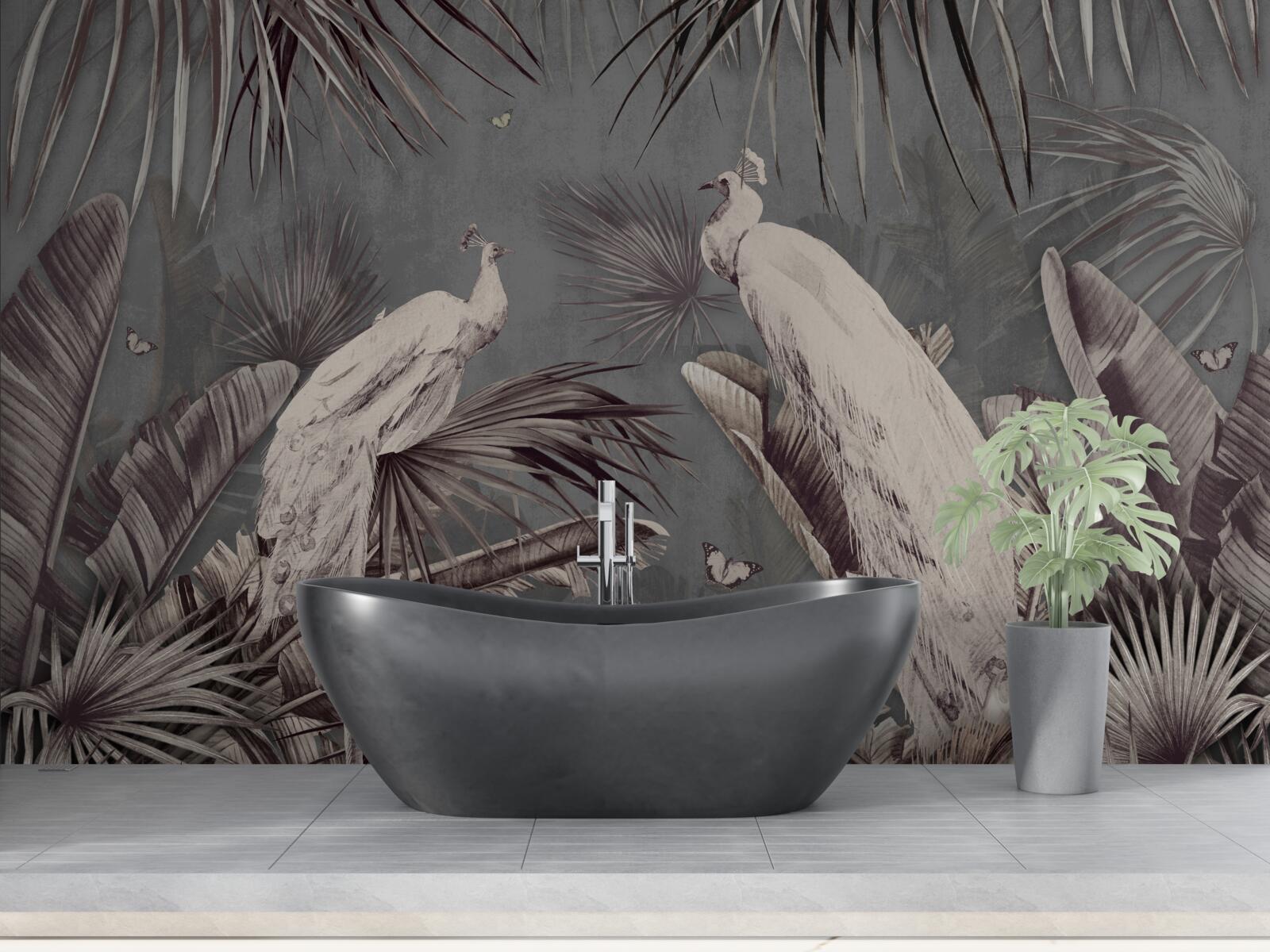 Фотошпалери білі павичі готуються до дощу